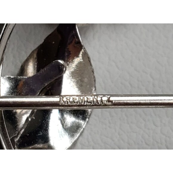 Vtg 70s Signed Krementz Floral Spray Circle Clear Rhinestones Silver Tone Brooch - Picture 14 of 16